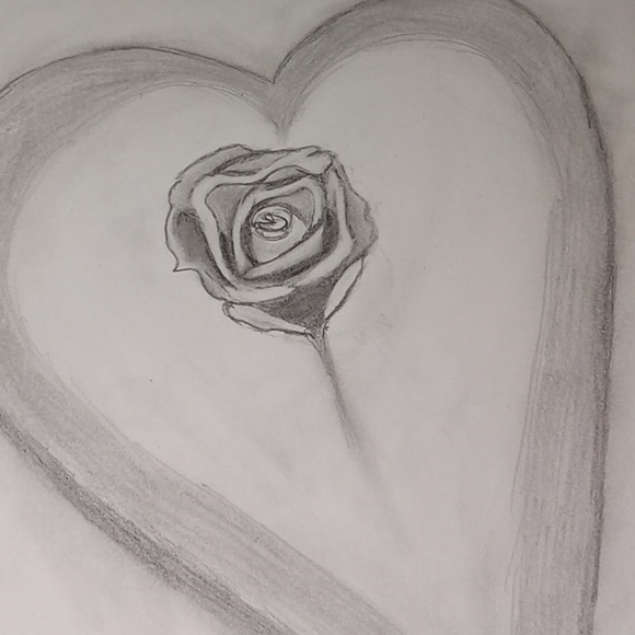 Hand sketched rose in a heart ♥ 🌹 - Picture 4 of 5